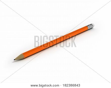 Isolated Orange Pencil On White Background 3D Illustration