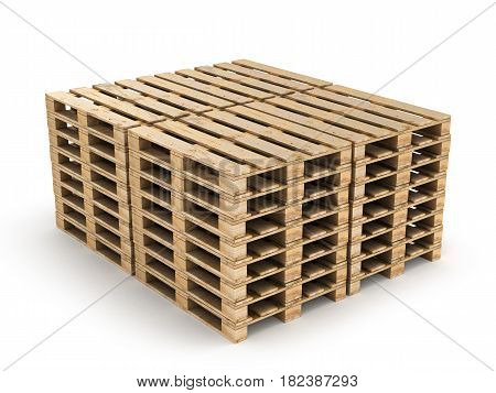 Wooden Pallet Isolated On White 3D Illustration
