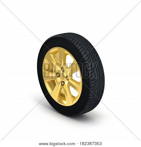 Automotive Wheel Isolated On White 3D Illustration