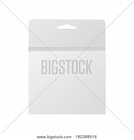 White Product Package Box With Hang Slot. Blank On White Background Isolated. Mock Up Template Ready For Your Design. Product Packing Vector EPS10