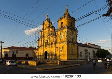 Leon Nicaragua - April 12 2014: The La Recoleccion Church in Leon Nicaragua Central America at sunset