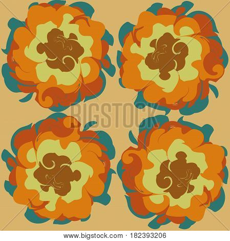 Peony flower on an orange background with multicolored petals