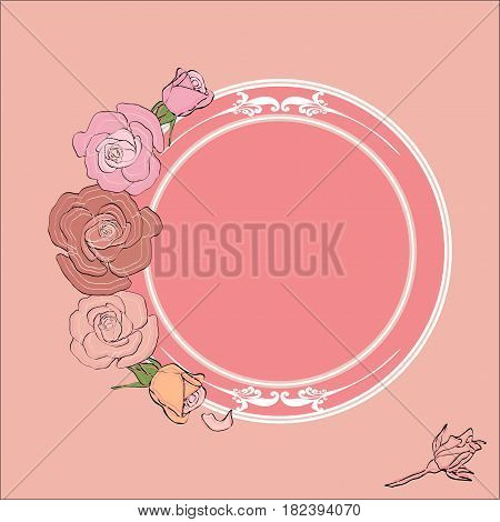 Roses Frame With Round Field For The Text