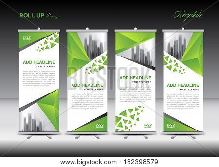 Green and white Roll Up Banner template design on polygon background Business flyer display vector banner layout advertisement j-flag pull up x-banner flag-banner abstract geometric stand