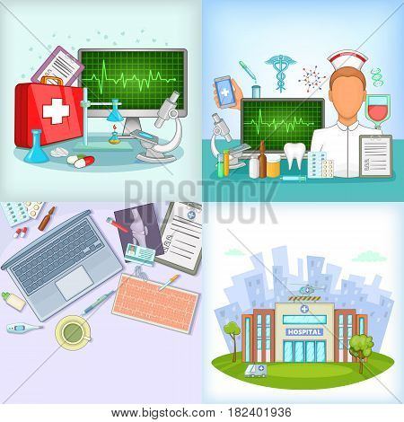 Medicine banner set in cartoon style for any design vector illustration