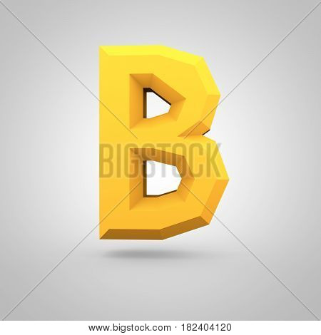 Yellow Low Poly Alphabet Letter B Uppercase Isolated On White Background.