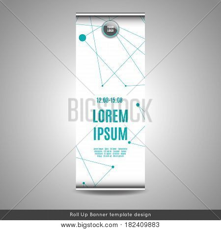 Roll Up banner layout template design with connection background. Flyer or brochure cover design. Stock vector.