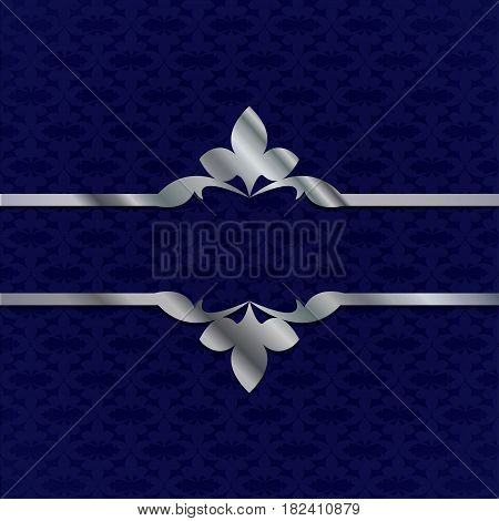 Luxury Dark Blue Background With A Silver Ornament From Petals. Vintage