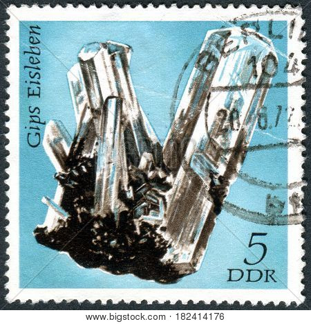 GERMANY - CIRCA 1972: A stamp printed in Germany (GDR) shows the minerals found in East Germany: Gypsum Eisleben circa 1972