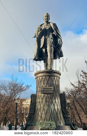 Moscow Russia - February 11, 2017: Monument to the ingenious Russian engineer Vladimir Shukhov on Sretensky Boulevard in Moscow