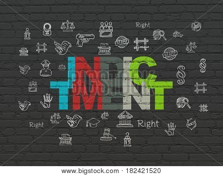 Law concept: Painted multicolor text Indictment on Black Brick wall background with  Hand Drawn Law Icons
