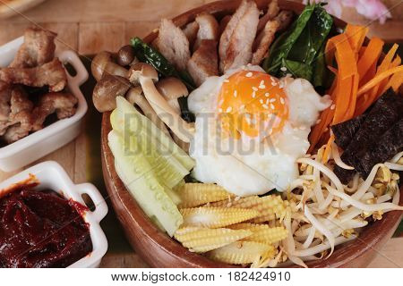 Bibimbap korean food is delicious with sauce