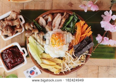 Bibimbap korean food is delicious with sauce