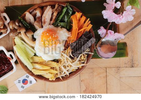 Bibimbap korean food is delicious with sauce
