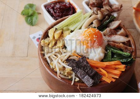 Bibimbap korean food is delicious with sauce