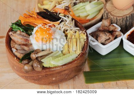 Bibimbap korean food is delicious with sauce