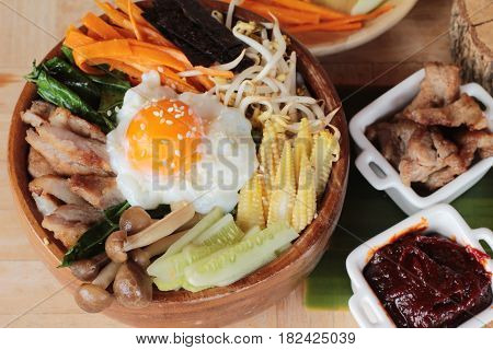Bibimbap korean food is delicious with sauce