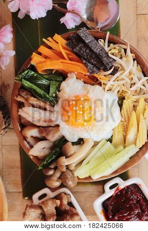 Bibimbap korean food is delicious with sauce