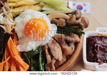 Bibimbap korean food is delicious with sauce