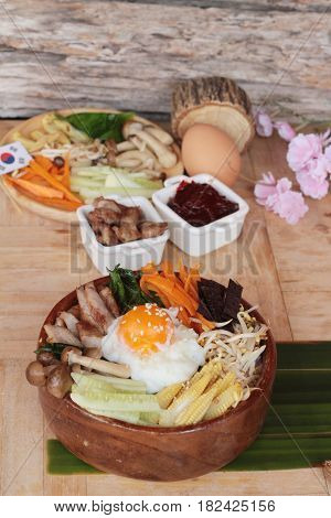 Bibimbap korean food is delicious with sauce