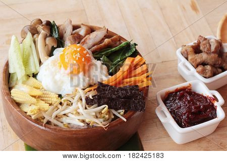 Bibimbap korean food is delicious with sauce
