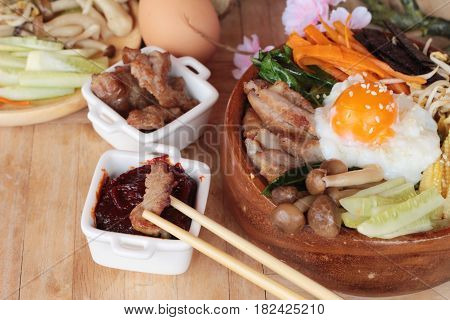 Bibimbap korean food is delicious with sauce