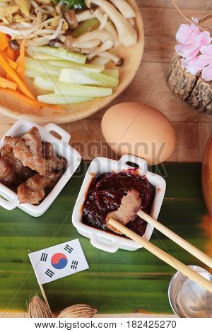 Bibimbap korean food is delicious with sauce