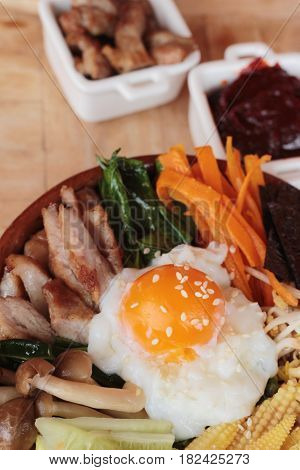 Bibimbap korean food is delicious with sauce