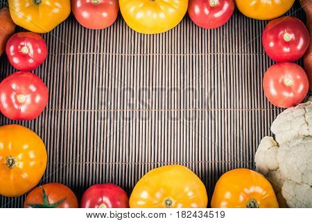 Restaurant menu background with vegetarian ingredient around