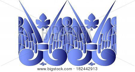 Pattern of blue angels with wings on white background