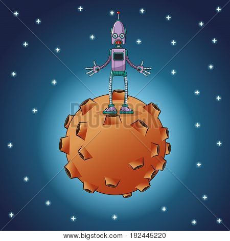 robot standing moon space vector illustration eps 10