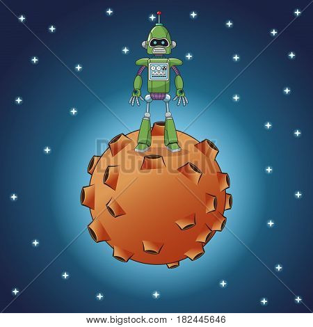green robot technology moon galaxy vector illustration eps 10