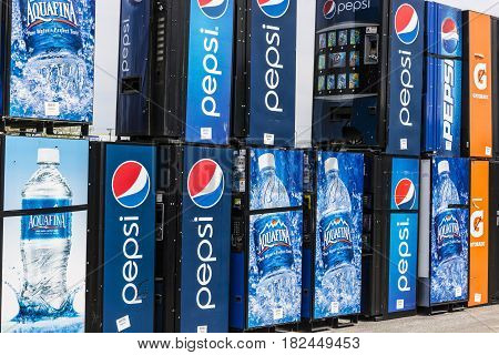 Fort Wayne - Circa April 2017: Pepsi and PepsiCo Vending Machines Awaiting Repair. Pepsi is one of the largest beverage producers in the world II