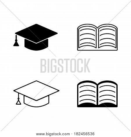 Vector education icon. Hat and book illustration