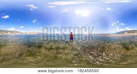 Spherical Panorama 360 180 Man Standing In The Sea