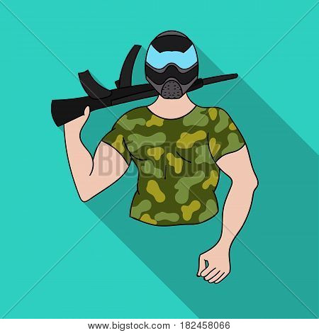 Paintball player icon in outline design isolated on white background. Paintball symbol stock vector illustration.