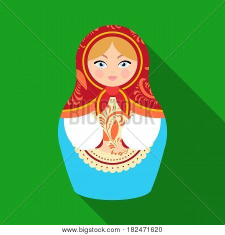 Russian matrioshka icon in flat design isolated on white background. Russian country symbol stock vector illustration.