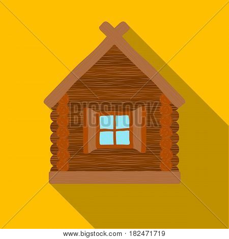 Wooden house icon in flat design isolated on white background. Russian country symbol stock vector illustration.