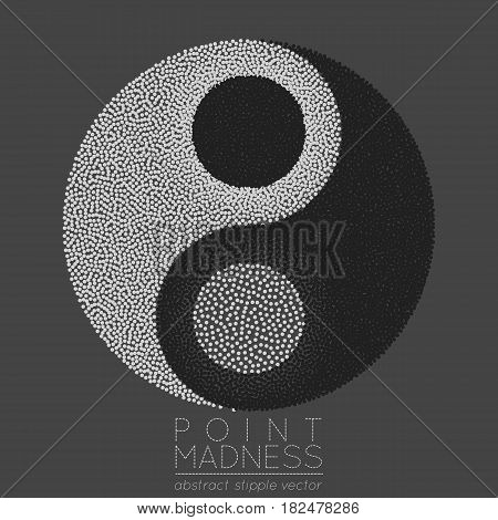 Vector illustration of abstract dotted symbol Yin Yang. Sacred geometry sign made in stippling technique. Isolated halftone symbol. Pointillism.