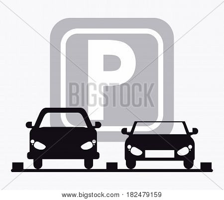 car vehicle auto parking zone park space road sign street icon. black white and isolated design. Vector illustration