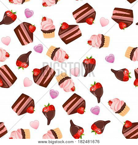 Very high quality original trendy vector seamless pattern with a strawberry chocolate pancake