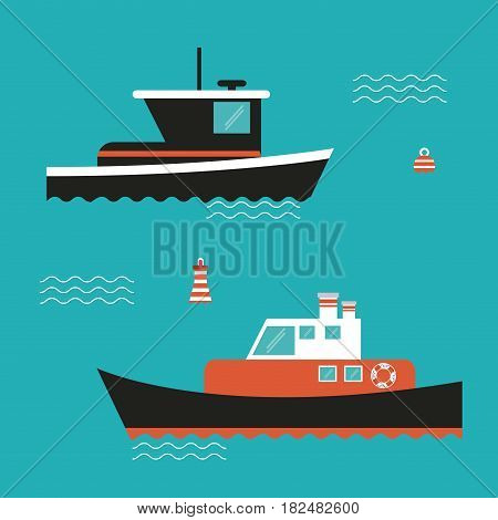 boat ship sea ocen transportation icon. Colorful and flat design. Blue background. Vector illustration