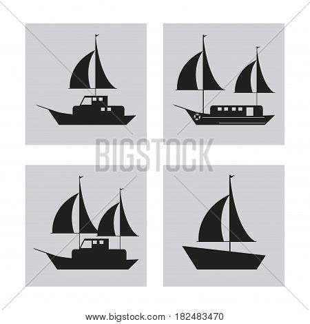 sailboat set ship sea ocen transportation frames icon. Black white flat isolated design. Vector illustration