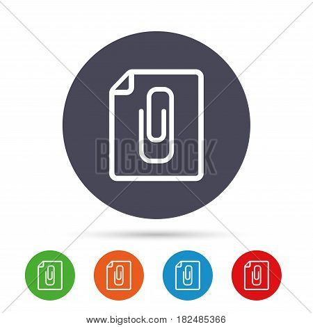 File annex icon. Paper clip symbol. Attach symbol. Round colourful buttons with flat icons. Vector