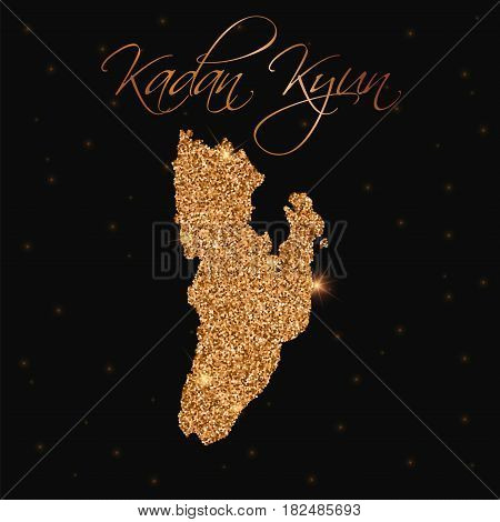 Kadan Kyun Map Filled With Golden Glitter. Luxurious Design Element, Vector Illustration.