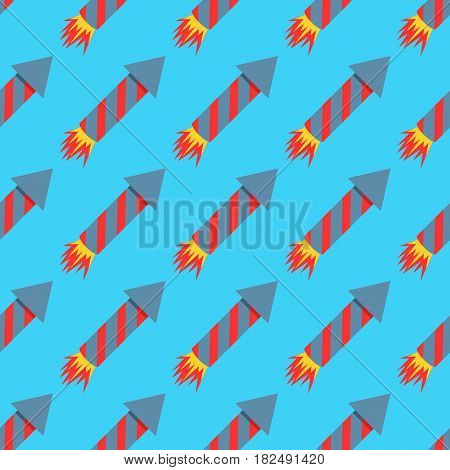 Fireworks rocket seamless pattern vector illustration in flat style. Red skyrocket symbol festival.