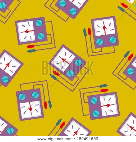 Multimeter electrical measurement technology equipment tool voltmeter electronic test vector illustration. Indication voltage ampere current display instrument seamless pattern.