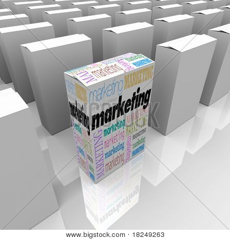 Многие коробки на полке магазина, одним словом, маркетинг, поощрение ее уникальный Продажа предложение