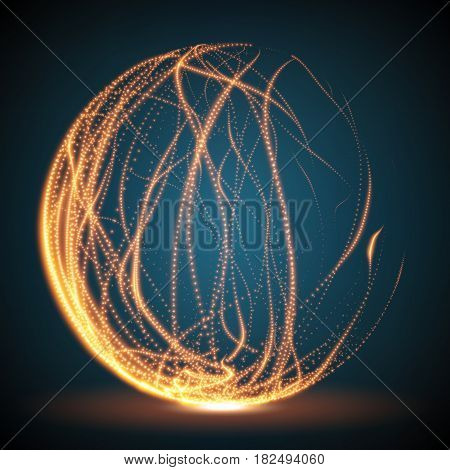 Abstract vector destroyed mesh spheres. Sphere breaking apart into points. Futuristic technology style. Flying point debrises. Elegant background for business presentations. eps10