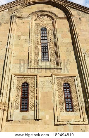 Wall Of Svetitskhoveli Cathedral Is Decorated With Stone Carving In Mtskheta, Georgia
